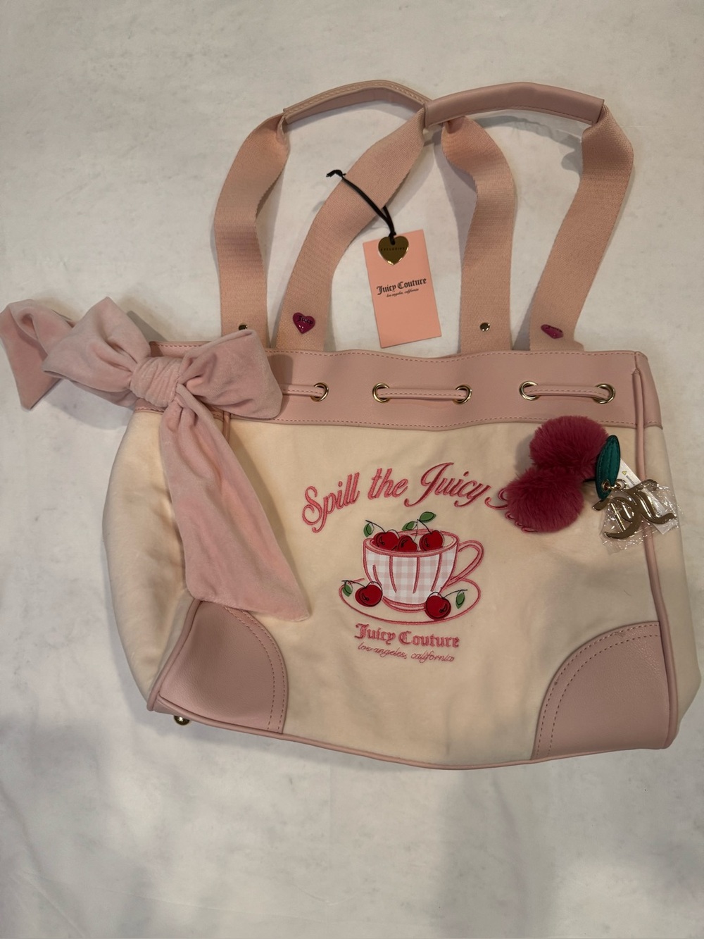 NWT Juicy Couture Sweet Tea Party Daydreamer Tote Spill the Juicy Tea Cherry Bag